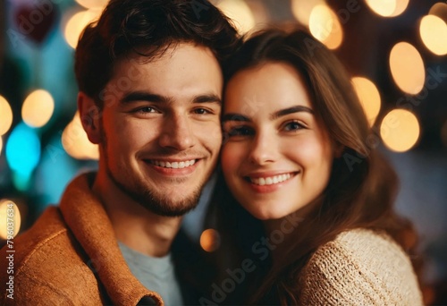 retrato de joven pareja abrazada sonriendo