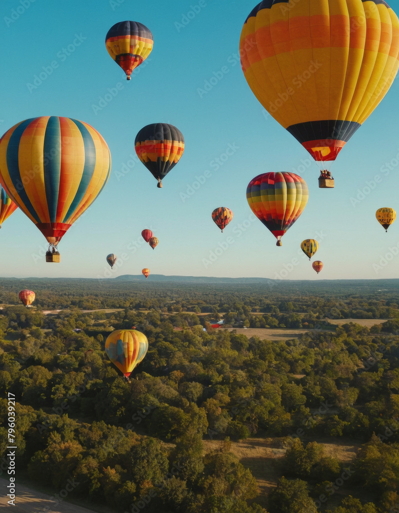 Fototapeta premium Whimsical Hot Air Balloon Parade: A whimsical hot air balloon parade floating through the sky