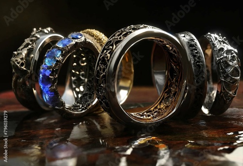 anillos metálicos con piedras preciosas photo