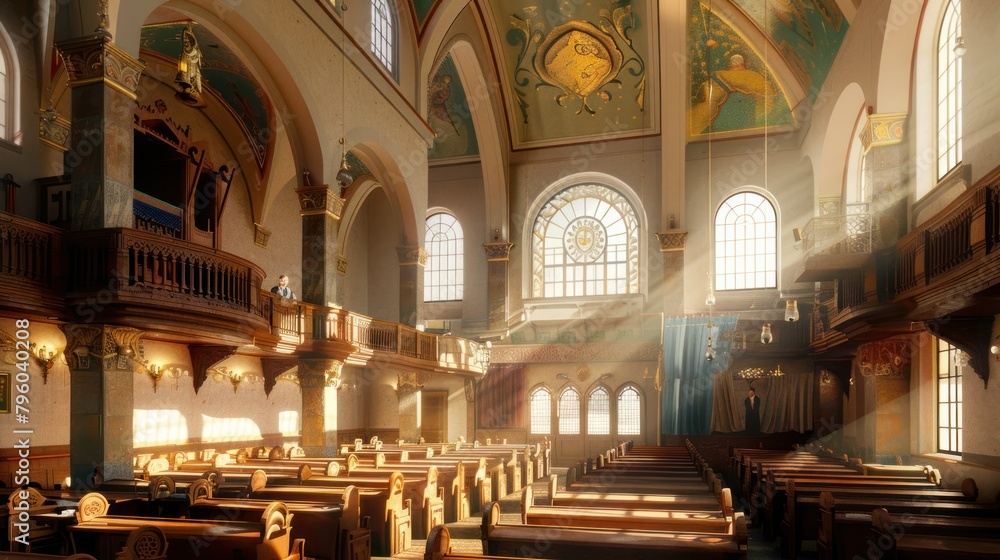 Obraz premium A congregants gather for prayer and study. 