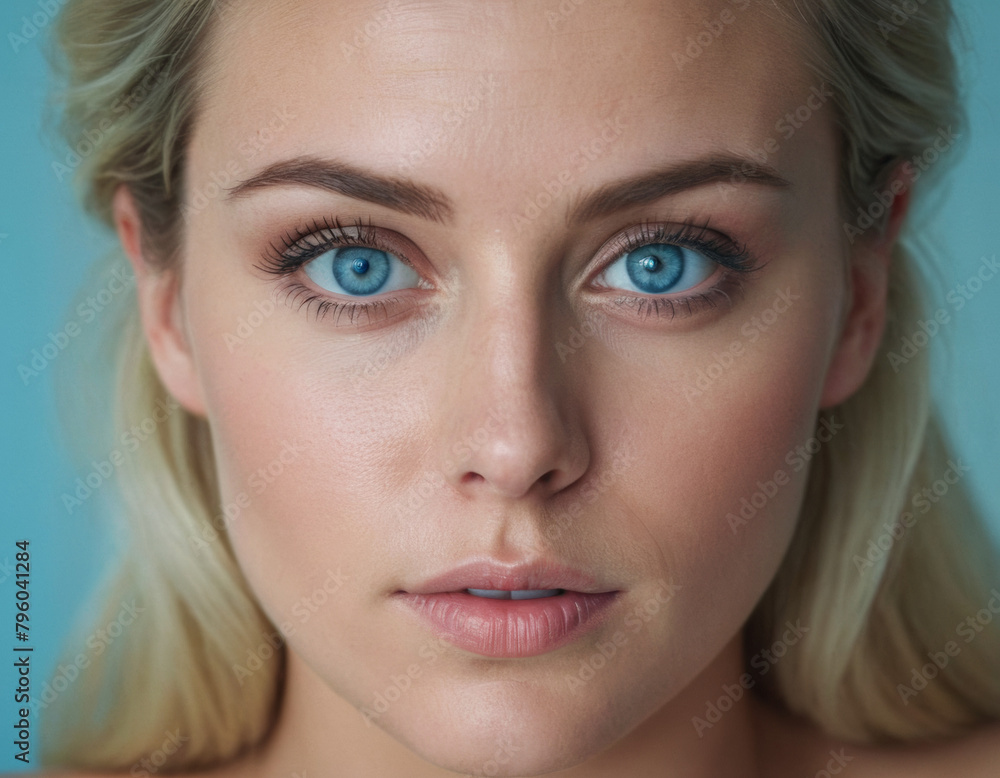 a moment captured from a daily beauty ritual, where a caucasian woman with striking blue eyes a moment captured from a daily beauty ritual, where a caucasian woman with striking blue eyes