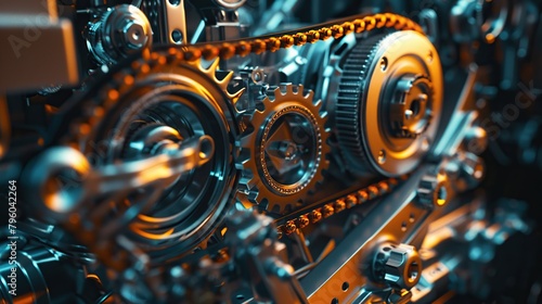 Belt drive of Diesel engine electric generator. Close up car timing belt. Belt transmission close up. industrial technology concept background. copy space for text. photo