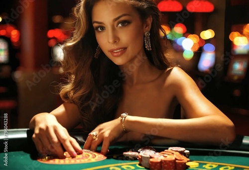 Mujer apuesta en casino photo