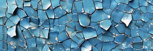 Blue colour broken tiles texture seamless pattern photo