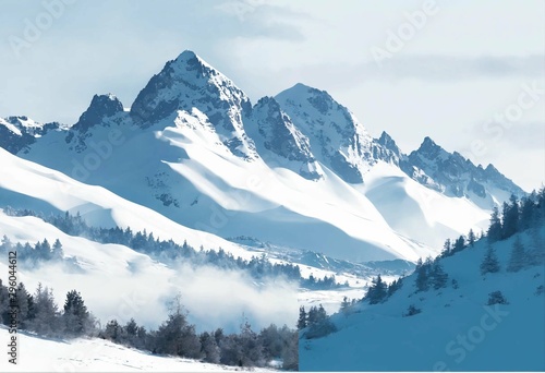 Winter mountain landscape isolated on a transparent photo