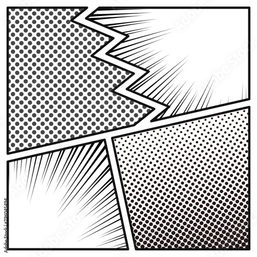 白黒の漫画背景風コマ割りデザイン　正方形