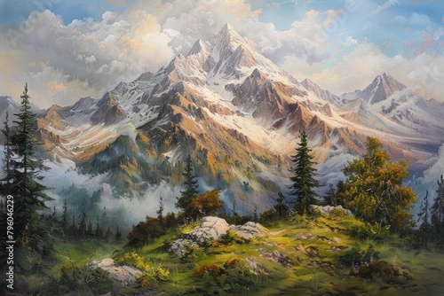 Mountain painting wilderness landscape photo