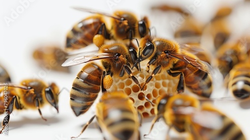 A group of bees are gathered around a honeycomb © AnuStudio