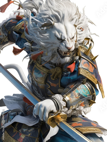 White lion with Samurai Armor in Fight