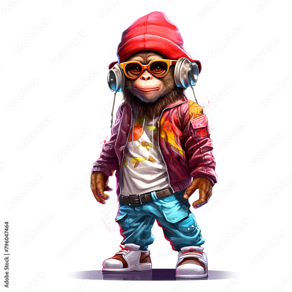 Cool monkey design on clean background. Fashion. Animals. Illustration, Generative AI. Cool monkey design on clean background. Fashion. Animals. Illustration, Generative AI.