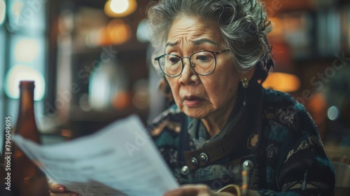 Upset business owner reading negative mail  concerned about taxes  debt  and money issues.