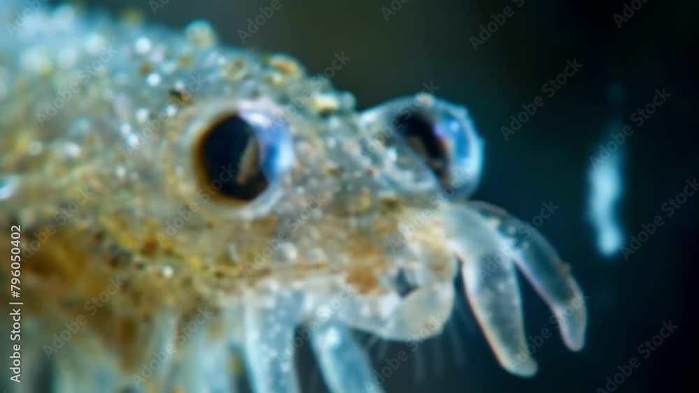 A closeup image of a rotifers specialized jaws used to grind and ingest tiny particles of food from its aquatic environment. . AI generation. A closeup image of a rotifers specialized jaws used to grind and ingest tiny particles of food from its aquatic environment. . AI generation.