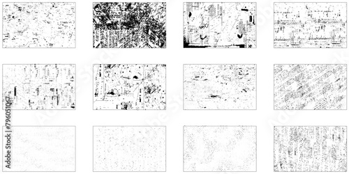 Distress grain overlay texture. Black rough background. Grunge black and white Urban texture. Grunge backgrounds collection. Vector set of grunge overlay textures.