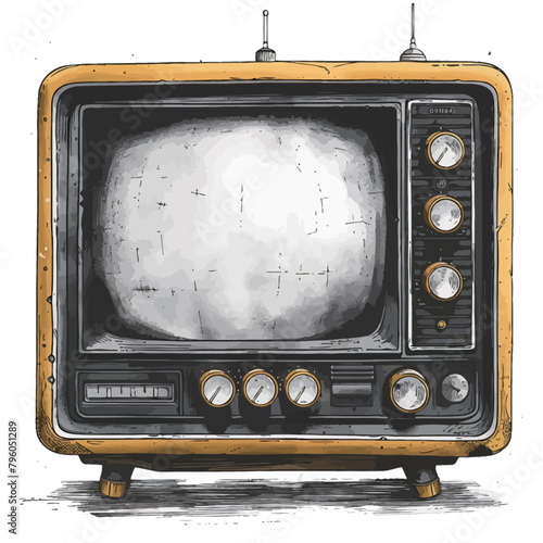 Vintage TV set on white background. Hand drawn vector illustration.