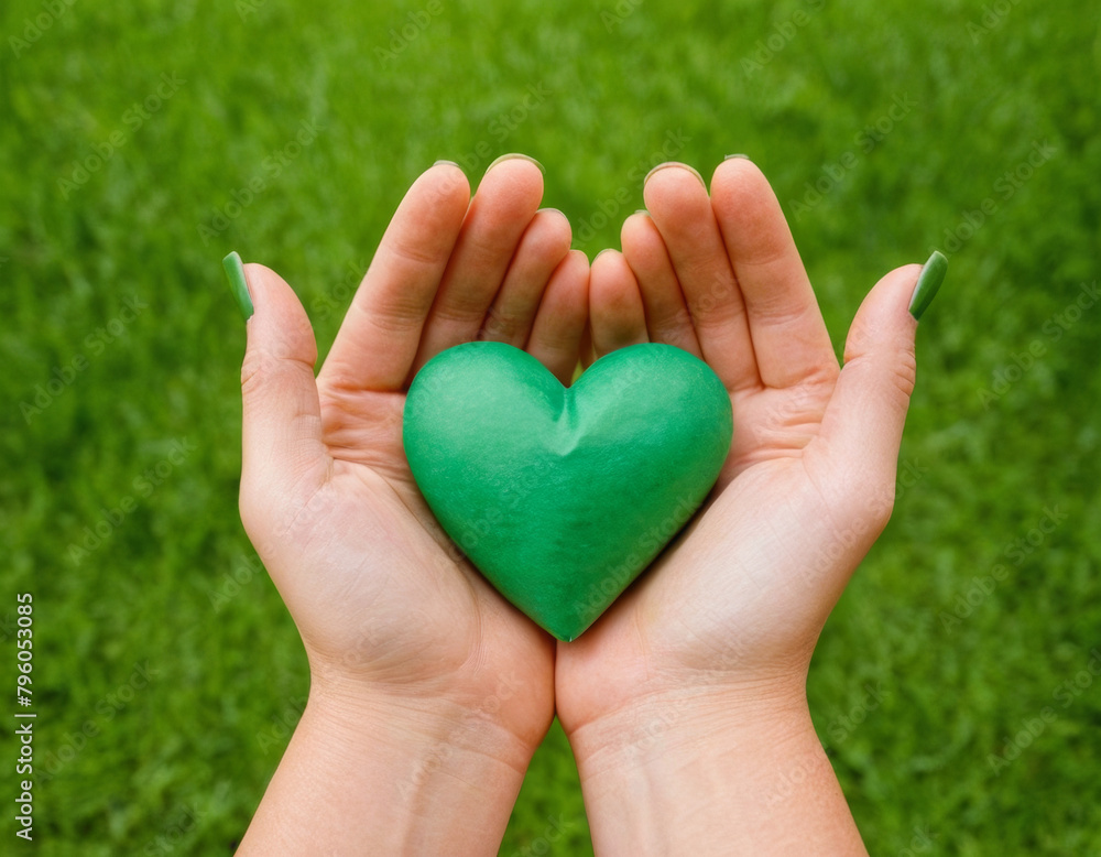Hands holding green heart sustainability concept paper environment earth care Hands holding green heart sustainability concept paper environment earth care