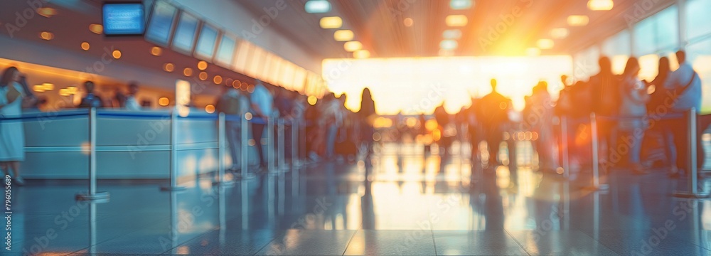 The Waiting Lane Airport Travel Transportation Check-in Counter with Blur People Queue The Waiting Lane Airport Travel Transportation Check-in Counter with Blur People Queue