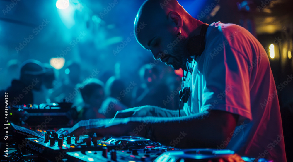 DJ is playing modern electronic music at a popular nightclub DJ is playing modern electronic music at a popular nightclub