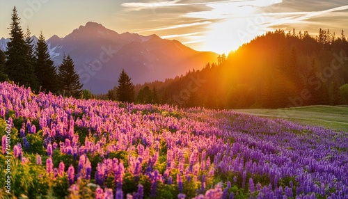 lavender field in region flowers  meadow  spring  purple  mountain  sunset  