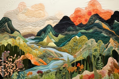 Valley landscape painting pattern.