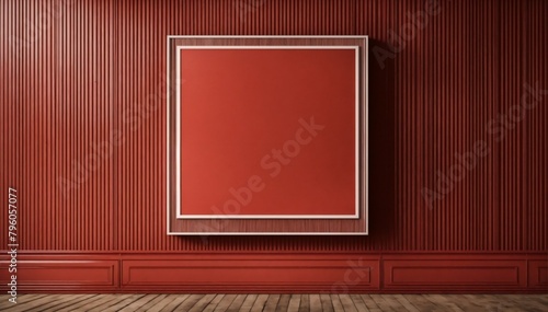white poster on the wall for mock up on a red vintage wall, 3d rendering style. © Motivation 