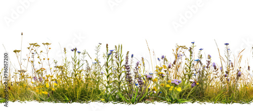 Patch of wildflowers and native grasses along a rural roadside, enhancing the natural landscape, isolated on transparent background photo