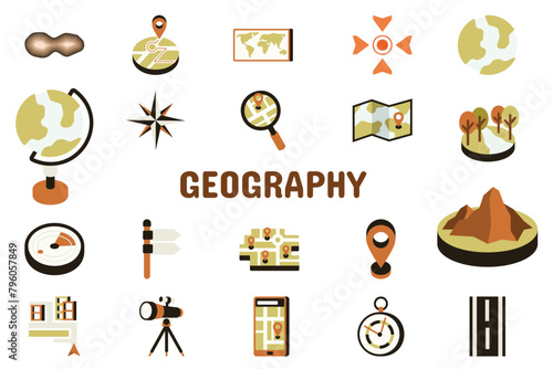 Geography Flat Vector Illustration Icon Sticker Set Design Materials photo