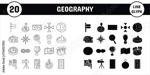 Geography Line Glyph Vector Illustration Icon Sticker Set Design Materials photo