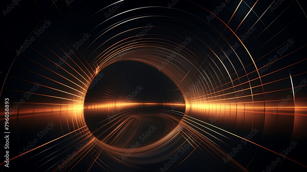 Abstract dynamic wireframe tunnel on dark background