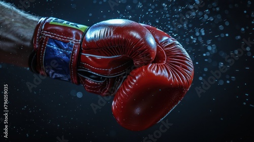 Boxing glove on dark background. 3D rendering. © Christiankhs