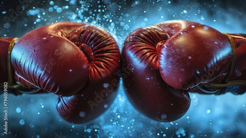 Boxing gloves on a dark blue background. 3d rendering © Christiankhs