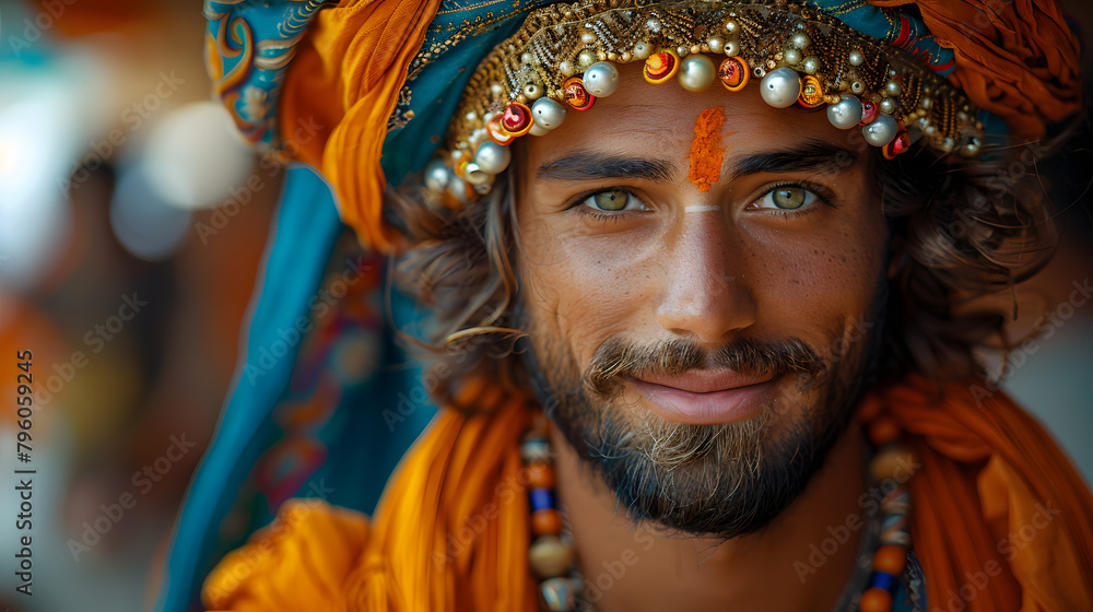 Arab National Dress Portrait. Handsome Man with Mustache and Beard Celebrates Cultural Diversity, Celebrating Heritage, Dress and Local Outfit Reflects Cultural Concept.