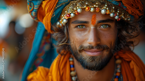 Arab National Dress Portrait. Handsome Man with Mustache and Beard Celebrates Cultural Diversity, Celebrating Heritage, Dress and Local Outfit Reflects Cultural Concept.