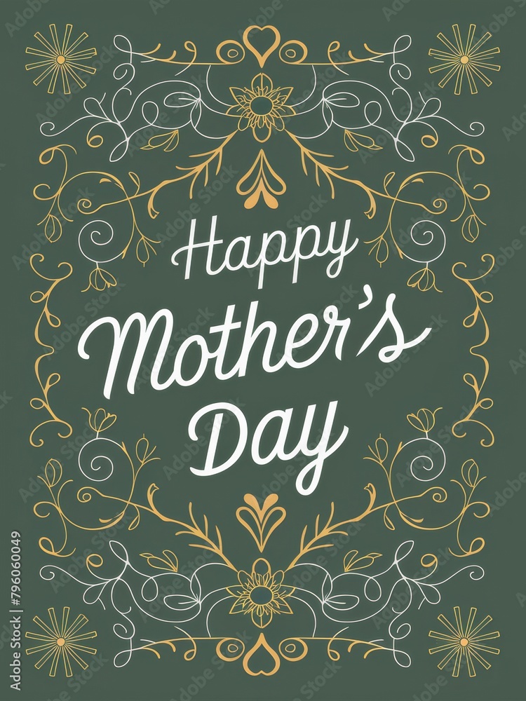 Mother's Day greeting card, elegant script, vertical Design - stationery, gift industry. - obrazy, fototapety, plakaty 