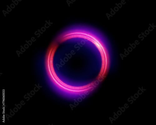 Neon circle frame on blue background. Glowing neon circle frame. Set of neon glowing circles. Glowing rings on dark background.