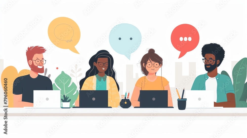 A team of diverse employees collaborating on a project A team of diverse employees collaborating on a project