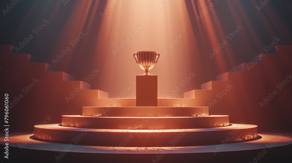 Podium with a shining trophy on top - obrazy, fototapety, plakaty 