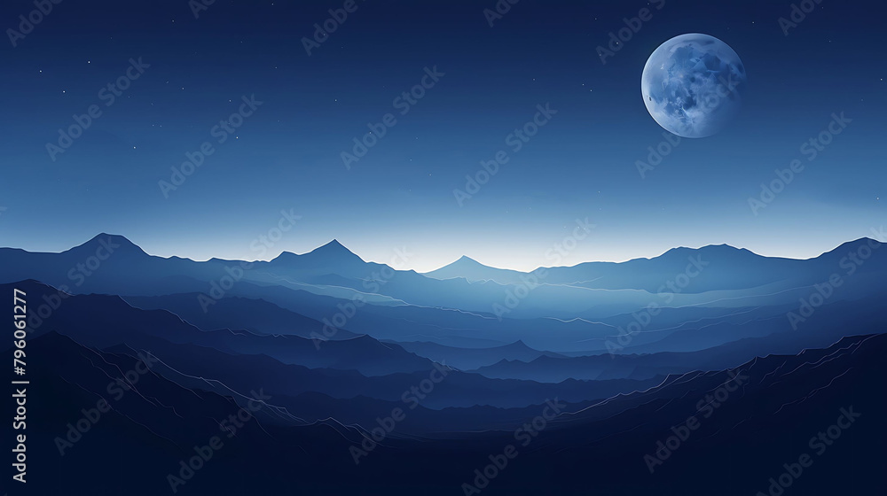 Night Moon and Mountains, abstract horizontal background design