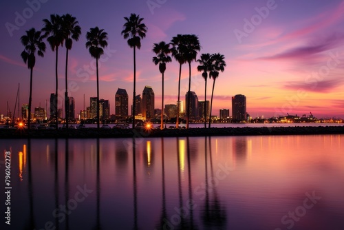 Beautiful San Diego skyline with palm trees, Ai generated