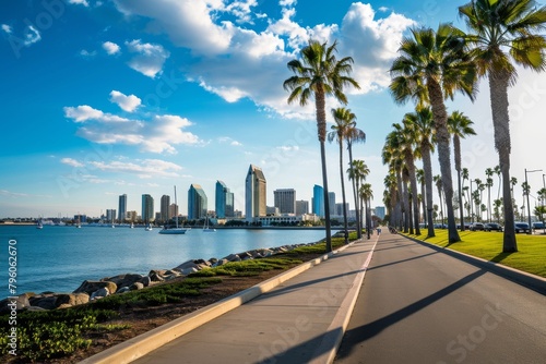 Beautiful San Diego skyline with palm trees, Ai generated © Tanu