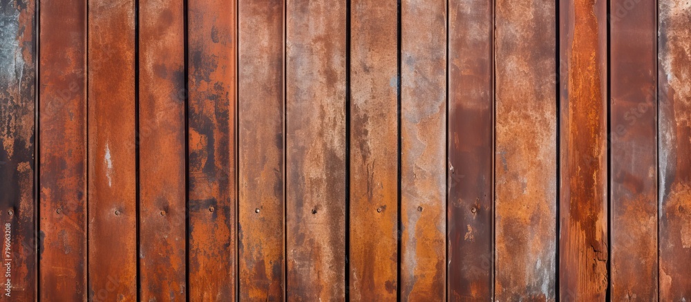 Closeup of a hardwood fence with brown wood stain Closeup of a hardwood fence with brown wood stain