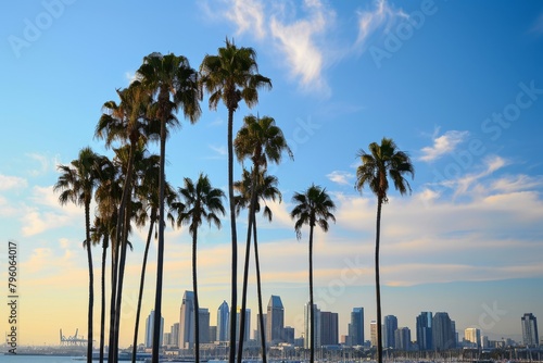Beautiful San Diego skyline with palm trees, Ai generated © Tanu
