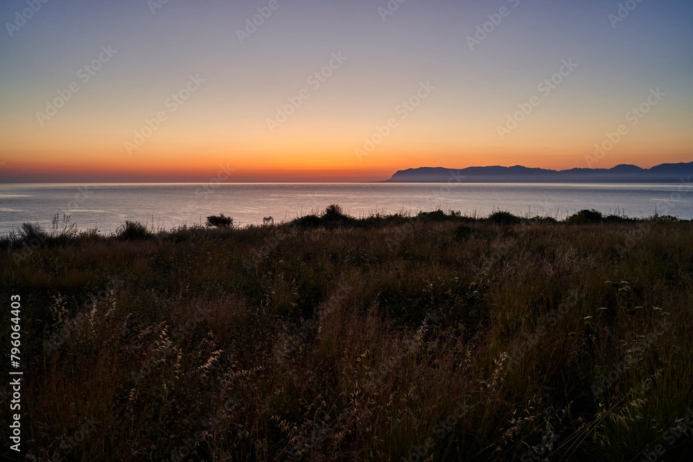 Beautiful sunset in Sicily coast