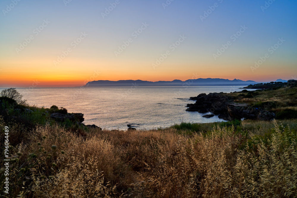 Beautiful sunset in Sicily coast