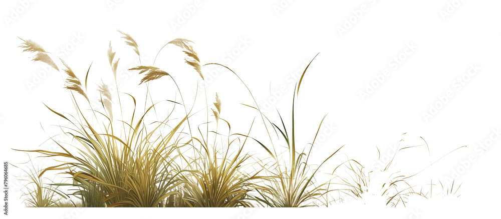 Patch of hair grass, delicate and fine, often used to add a soft texture to garden compositions, thriving in cool, moist conditions, isolated on transparent background