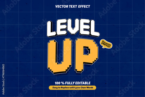 Editable text effect Level Up 3d cartoon template style premium vector
