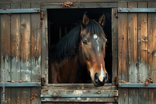 Peaceful Equine in Rustic Wooden Stall
