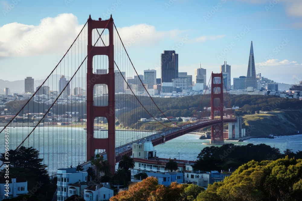 Obraz premium Beautiful San Francisco skyline with Golden Gate Bridge, Ai generated