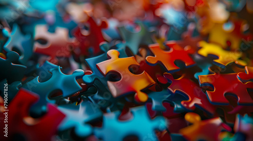 A pile of colorful jigsaw puzzle pieces