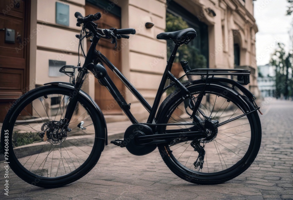 'parked bike apartment college modern buiding city residential downtown campus european transport eco street friendly healthy concept active lifestyle sustainable work commute bicycle'