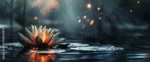 Lotus flower is floating on water. Concept of meditation, serenity, spirituality and enlightenment © Eliya